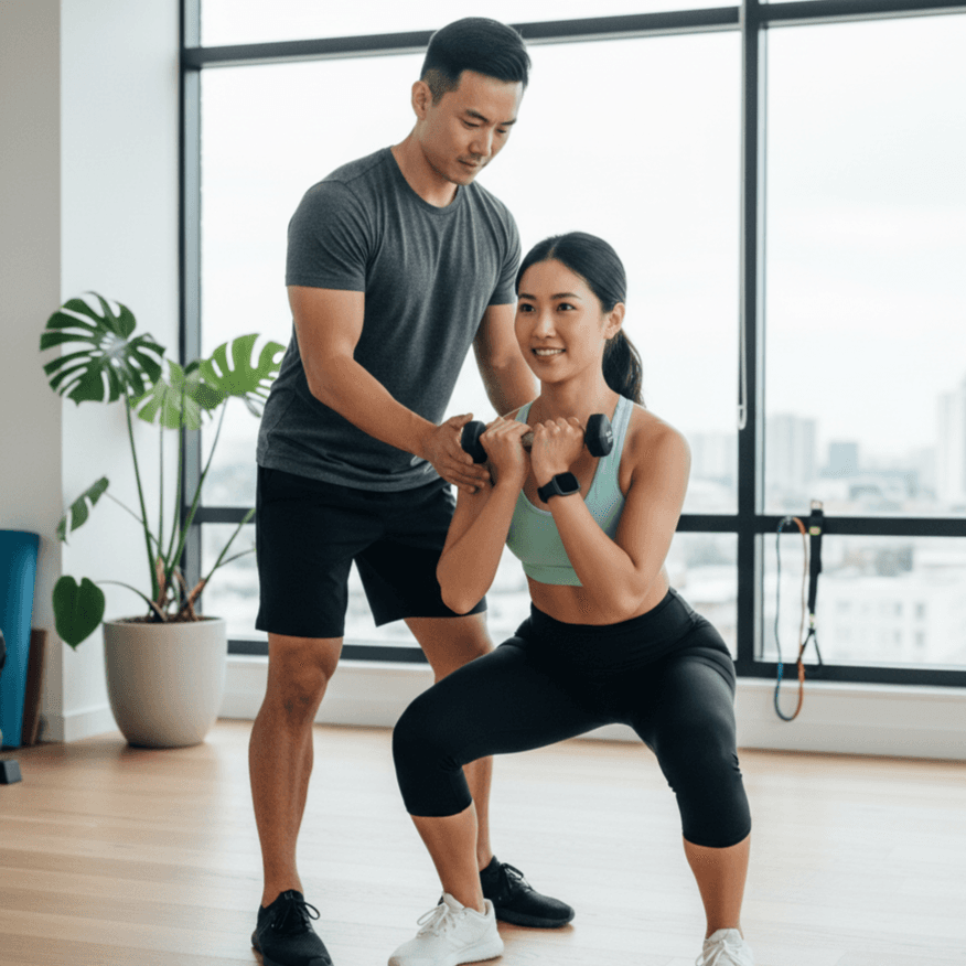 Kimberly training with Personal Trainer Gerald at home in Singapore