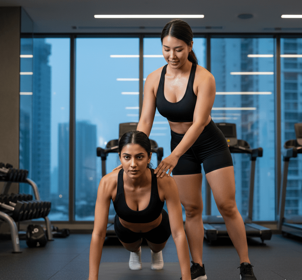 StringsSG trainer with client during personal training session